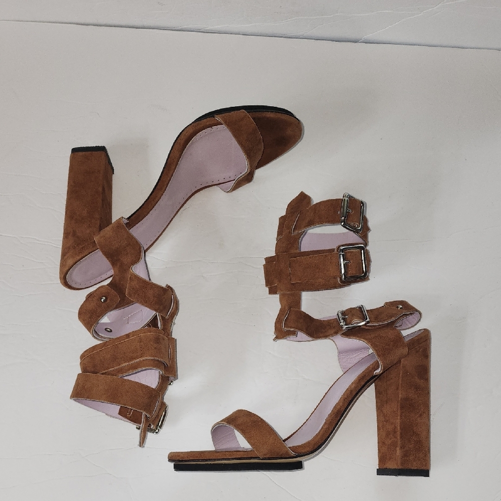 Vero Cuoio Tan Suede Strappy Heels Sz 39